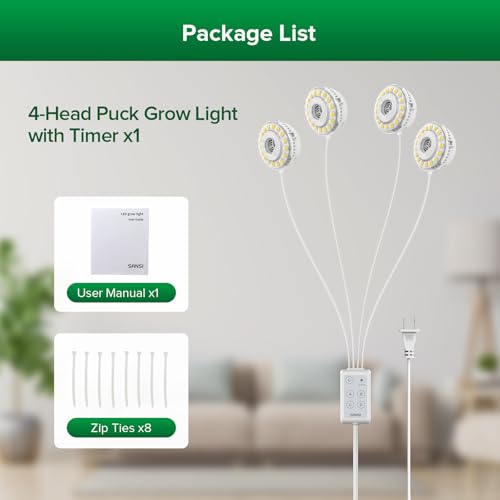 SANSI 20W(5W*4) Puck Grow Lights for Indoor Plants Full Spectrum, 4 Head Plant Lights for Indoor Growing, LED Plant Lamp for Growth with Timer, Auto On Off 4 8 12 Hrs Greenhouse,No Dimmable - size: Puck Grow Light with Separate Timer