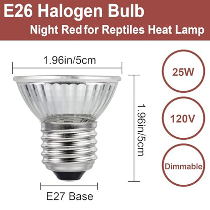 Reptile Heat Bulb 25W Night Red Bulb for Reptiles and Amphibians Tanks, Turtle Bearded Dragon Lizard Cages Frogs Heat Lamp Replacement Bulb, 4 Packs