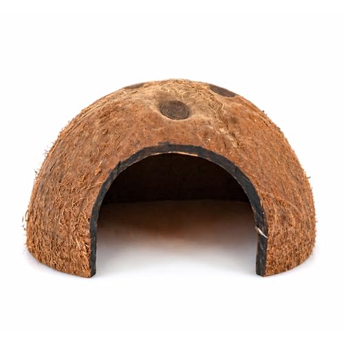 JOR Axolotl Cave, Coconut Shell Hideout and Resting Tunnel, Shelter for Pleco, Crabs, Fish, Turtles, Geckos, Tank Décor, 5” x 3”, 1 Pc Per Pack