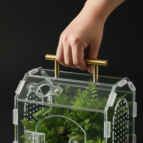 Acrylic Jumping Spider Enclosure (5.9" x 4.7" x 5.5") - Magnetic Door & Handle Terrarium for Tarantulas, Reptiles, Amphibians & Insects - All-Round Transparent, Easy Assembly & Feeding