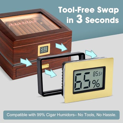 Digital Hygrometer Thermometer for Humidors & Home Use - High Accuracy Temperature Humidity Monitor for Greenhouse, Office, Home and Humidor. Fahrenheit(℉)/ Celsius(℃) Switch