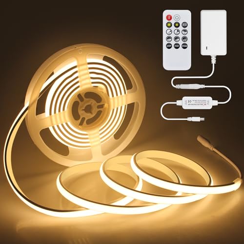 24V COB LED Strip Lights 10FT/3M 3000K Warm White LED Tape Light with Dimmer 320LEDs/M Dimmable LED Rope Light Outdoor Waterproof IP68 LED Light for Bedroom Cabinets Decor (Includes Adapter) - color: Warm White, size: 3M