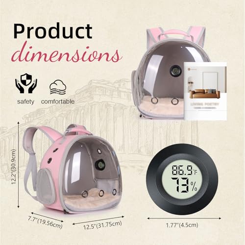 Bearded Dragon Travel Backpack Carrier with Reptile Thermometer and Humidity Gauge Lizard Travel Cage Space Capsule Clear Bubble Window Astronaut Reptile Bag for Ball Python (Pink, Backpack) - color: Pink, size: Backpack