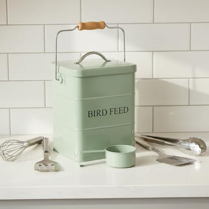 Morezi Bird seed and feed storage tin with lid Included Green-coated Metal Tight Fitting Lids - storage canister tins - color: Dark Green