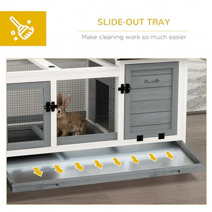 PawHut Wooden Rabbit Hutch with Wheels, Indoor Outdoor Large Bunny Hutch with Run & Slide-Out Tray for Small Animals, Rabbits, Chickens, Ducks, Guinea Pig, Gray - color: Gray