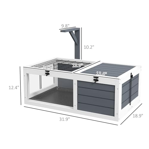 Tortoise Habitat, Wooden Tortoise House, Indoor Outdoor Tortoise Enclosure with Lamp Holder, Pull-out Waterproof Trays, Openable Lids, Gray