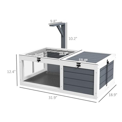 Tortoise Habitat, Wooden Tortoise House, Indoor Outdoor Tortoise Enclosure with Lamp Holder, Pull-out Waterproof Trays, Openable Lids, Gray