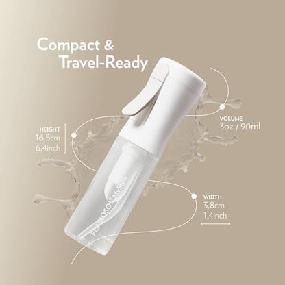 FLAIROSOL MyStyle, Spray Bottle for Hair - Small Travel Spray Bottle, Ultra Fine Continuous Water Mist for Face, Hairstyling, Salon, Cleaning, Beauty, Toners, Hydration & Makeup, 3.04oz / 90ml, White - color: White, style: 1 Pack