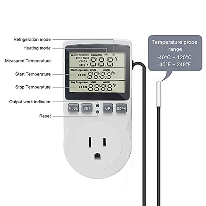 Digital Thermostat Plug Socket Temperature Controller Outlet 3m Probe 120V 15A 1800W C F Heating Cooling Control for Incubator Brewing Incubator Greenhouse Terrarium Heat Mat - style: KT3100 No backlight