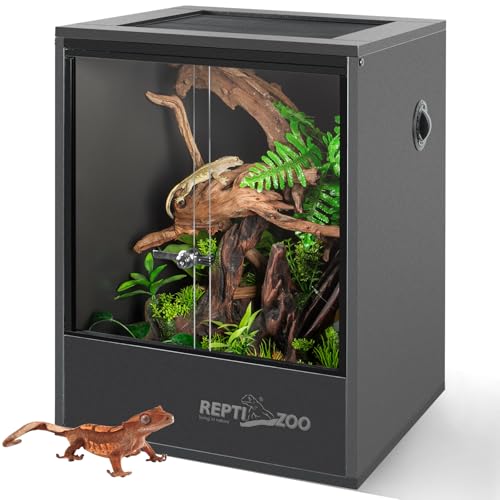 REPTI ZOO 30 Gallon PVC Tall Reptile Tank, 18x18x24 Reptile Terrarium for Frog Lizard Gecko Chameleon Snake, Tropical Rainforest Habitat Enclosure with Sliding Door & Top Screen Ventilation - size: 18x18x24 inch