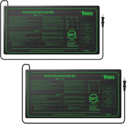 iPower 2-Pack Durable Waterproof Seedling Heat Mat 10" x 20" Warm Hydroponic Plant Germination Starting Pad, 2 Pack, Black - size: 10" x 20", style: 2 Pack