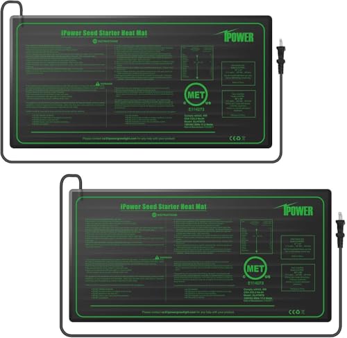 iPower 2-Pack Durable Waterproof Seedling Heat Mat 10" x 20" Warm Hydroponic Plant Germination Starting Pad, 2 Pack, Black - size: 10" x 20", style: 2 Pack