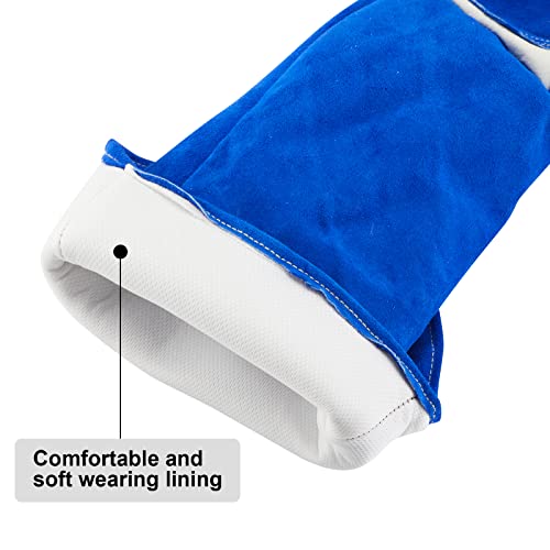 Animal Handling Gloves Bite Proof Reinforced Leather for Dog Training Cat Scratch Falcon Reptile Grabbing Snake - color: Blue-2