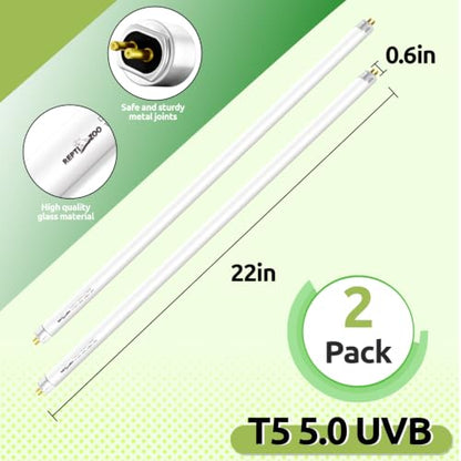 REPTI ZOO 2 Pack 22" T5 5.0 UVB Reptile Light Bulb 24W, UVA UVB Fluorescent Lamp Tube for Turtles, Chameleon, Tortoises, Lizard - color: 5.0 UVB-22" 24W