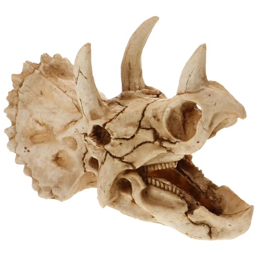 POPETPOP Resin Dinosaur Skull Aquarium Hideout for Shrimp and Reptiles Tank Decor for Freshwater and for Terrarium Landscapes and Boys and Girls Rooms