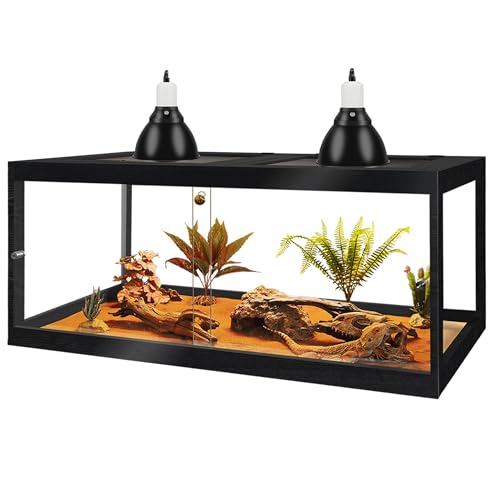 PROLEE Bearded Dragon Tank, 81 Gallon Reptile Tank with Meatl Mesh Roof and Front Sliding Door, Lizard Tank, Spacious Reptile Enclosure for Snakes, Lguanas, Chameleons (Black) - color: Black, size: 81 Gallons