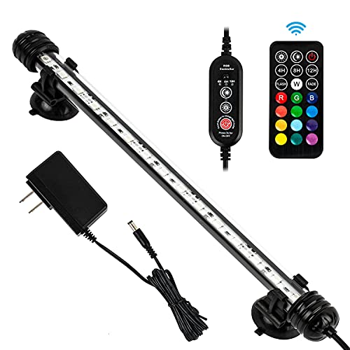 11" Timer Color Changing LED Fish Tank Aquarium Submersible Light with Remote/Colored Aquarium LED Tank Lights Fixture for Underwater Decorations, Plant Grow, Saltwater Freshwater Fish, KT6011