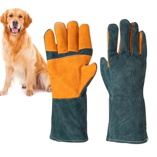 Animal Handling Gloves - Protective Pet Grooming Mitts, Scratch Resistant Cat Safety Gear | Reptile Handling Glove Leather, Puncture Proof Dog Training Gloves for Veterinary Use Wildlife Care - color: A