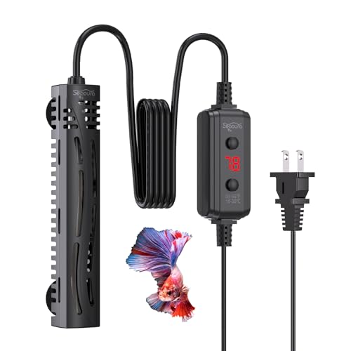 SEAOURA Small Aquarium Heater, 50W Mini Fish Tank Heater, Adjustable Submersible Aquarium Heater with External Digital Controller for Turtle, Betta, Freshwater, Saltwater, 5-15 Gallon - size: ≤ 15 Gal Tank