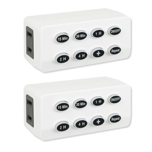 OSKOS 2-Pack Indoor Countdown Timer with Repeat Function, Illuminated Buttons, and Auto Shut-Off Outlet – Ideal for Chargers, Christmas Security, Lights, UL Listed
