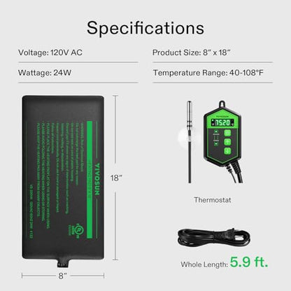 VIVOSUN Reptile Heating Pad 8x18 Inch with Thermostat Combo Under Tank Terrarium Heating Mat for Turtles, Lizards, Frogs, and Other Reptiles (Pack of 2) - size: 8x18 Inch with Thermostat (Pack of 2)
