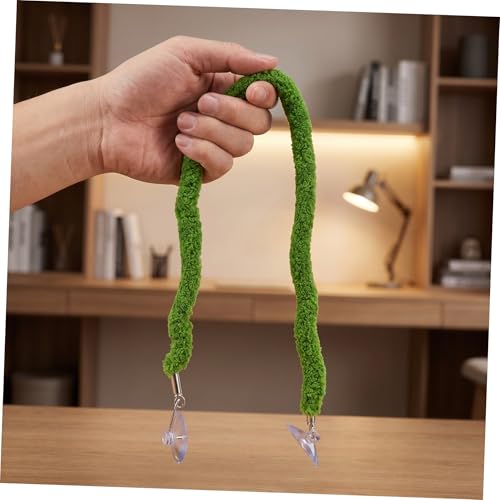 INOOMP Reptile Jungle Vine Climbing Rope for Leopard Gecko and Lizard, Realistic Plush Green Moss Rope with Enhanced Grip Surface and Suction Cup Hook, for Lizard Tank and Pet Habitat