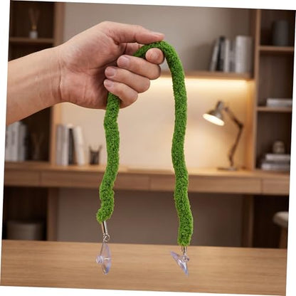 INOOMP Reptile Jungle Vine Climbing Rope for Leopard Gecko and Lizard, Realistic Plush Green Moss Rope with Enhanced Grip Surface and Suction Cup Hook, for Lizard Tank and Pet Habitat