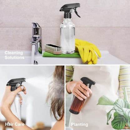 Spray Bottles 2-Pack, 10 Oz, Mist & Stream, Heavy Duty Spraying Empty Water Sprayer Bottle, BPA Free Plastic Refillable Containers for Cleaning Solutions, Plants, Hair, Essential Oils (Clear & Amber) - style: Clear & Amber