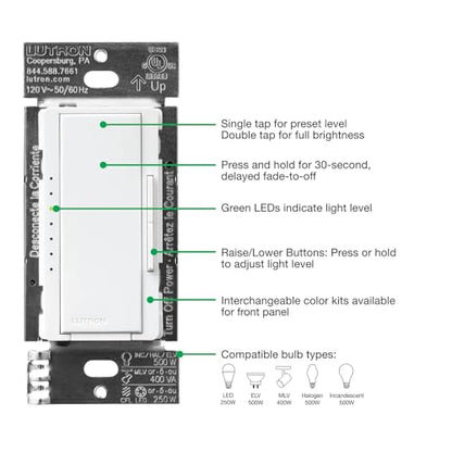 Lutron Maestro PRO LED+ Dimmer Switch, 250W LED/500W ELV/400VA MLV, Neutral Optional, Single Pole/Multi-Location, 120V, MA-PRO-WH-2, White, 2 Pack - color: White, size: 2 Pack, style: PRO Dimmer