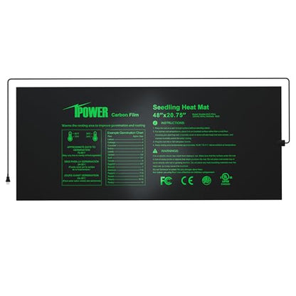 iPower 48” x 20.75” Seeding Heat Mat Upgraded Carbon Film Indoor Warm Hydroponic Plant Germination Starting Pad Durable Waterproof, 48" x 20.75", Black - size: 48" x 20.75", style: 1 Pack
