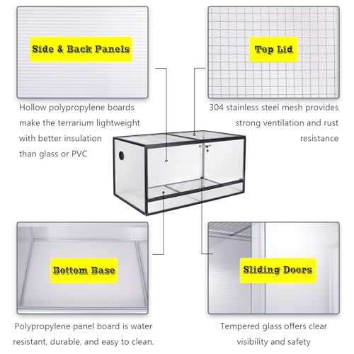 120 Gallon Bearded Dragon Tank, 48x24x24 Reptile Enclosure, Black - color: Black
