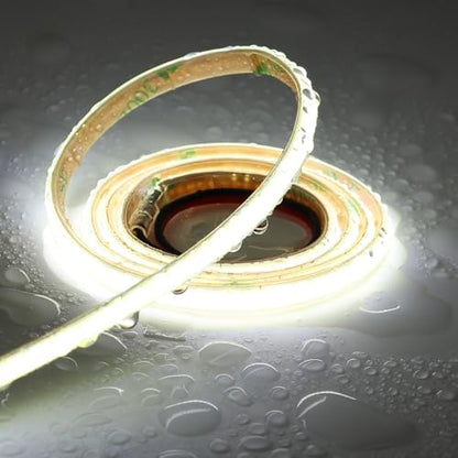 TOPAI 12V Thin 5mm COB LED Strip Waterproof 6000K Cool White 16.4ft Bright 4000Lm CRI>90 Uniform Dotless 400LEDs/M Self Adhesive Flexible Cuttable for DIY, Bedroom, Under Cabinet Lighting - color: Cool White 6000K