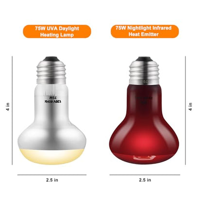 DXOPHIEX 2 Pack 75W Reptile Heat Lamp Bulbs Reptile Heat Bulbs, UVA Basking Bulb and Infrared Light Bulb Combo, Basking Light for Bearded Dragon, Turtles, Snake and Lizard - style: 75W Day & Night Heat Lamp