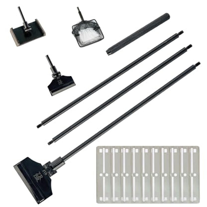 Stainless Steel Algae Scraper Aquarium Cleaning Tool for Glass Aquariums, Including Algae Scraper, Sponge Pad, Fish Net, Cleaning Brush, Adjustable Length, Durable, Does Not Hurt The Fish Tank