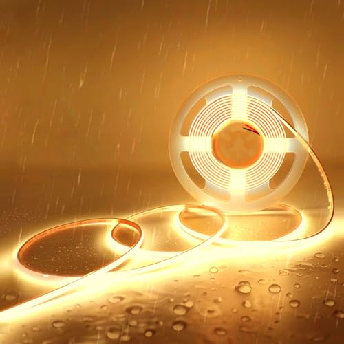 IP68 Waterproof Neon COB LED Strip Light 16.4ft Ultra-Thin 5mm LED Tape Light CRI>90 400LEDs/m, Dimmable Flexible & Cuttable for Home Bathroom Outdoor Pool Decoration (24V-3000K, No Power Supply) - color: DC24V-3000K