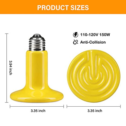 Simple Deluxe 150W 2-Pack Ceramic Heat Emitter Reptile Heat Bulb No Light, LCD Digital Aquarium Thermometer, for Reptile Amphibian, 2 Pack, Yellow - color: Yellow, size: 2 Pack