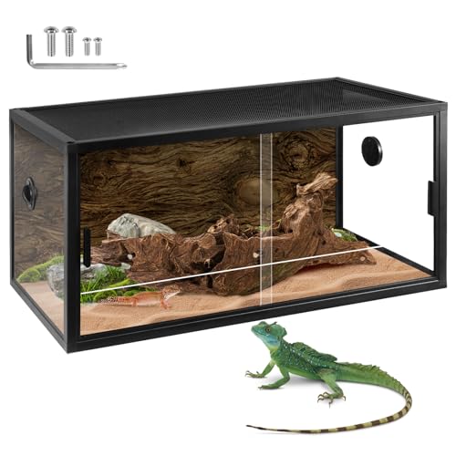 Large Front Opening Reptile Terrarium 35x18x18 Inch with Top Screen Ventilation, Ideal Glass Enclosure with Doors for Plant Landscaping and Housing Snakes Lizards Geckos