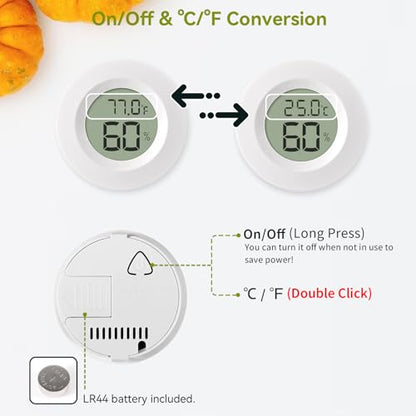 Atogou 3-Pack Mini Hygrometer & Thermometer, Indoor Outdoor Digital Humidity Meter Gauge Temperature, ℉/℃, for Home, Office, Reptile, Car, Greenhouse, Lab, Terrarium, Cellar.. A01 White - color: White 3-pack