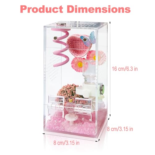 Jumping Spider Enclosure,DIY Insects Habitat,Small Reptile Terrarium Glass House Accessories Set,with Jumping Platform Hide Water Feeder (Pink B) - color: Pink B