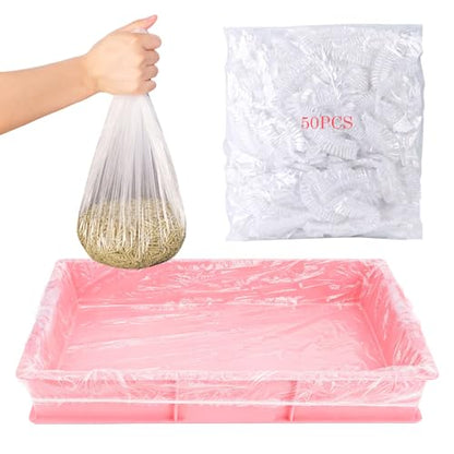 50 Pcs Disposable Small Animal Cage Liners, Pet Tray Liner Bags Leak-Proof PE Plastic Film Cover for Rabbit Guinea Pig Hamster Chinchilla Hedgehog Bird Cage & Litter Pan – Quick Cleanup (47 in) - size: 47 in