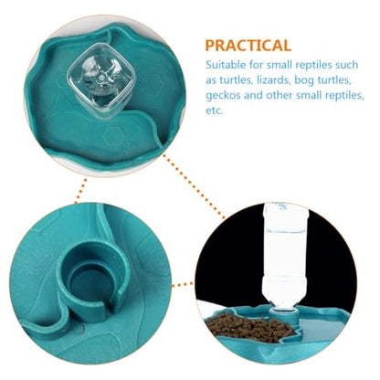 Automatic Reptile Waterer and Turtle Feed Bowl with Reservoir, Lake Blue Sturdy Plastic Reptile Food Dish Suitable for Bearded Dragons and Amphibian Terrariums