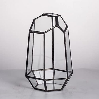 NCYP Small No Door Geometric Terrarium - 4.1" x 3.5" x 5.9" Miniature Irregular Glass Terrarium Planter for Mini Succulent Air Plants - Tabletop Garden Container, Black (No Plants) - size: 4.1"x3.5"x5.9"