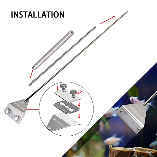 HOTOOLME Aquarium Scraper, 25.6" Stainless Steel Scraper Cleaning Razor with 10 Blades for Glass Aquarium Fish Tank | Glass Aquarium Cleaning 65cm Long Handle