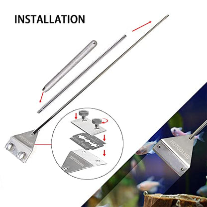 HOTOOLME Aquarium Scraper, 25.6" Stainless Steel Scraper Cleaning Razor with 10 Blades for Glass Aquarium Fish Tank | Glass Aquarium Cleaning 65cm Long Handle