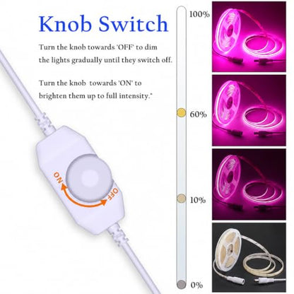 LED Strip Lights 24V COB Pink Dimmable LED Lighting 16.4ft (Kit) | Bright, Dotless High Density 7.2/m, 8mm Width Cuttable Flexible, Home DIY Commercial Decoration - color: Pink (Kit)