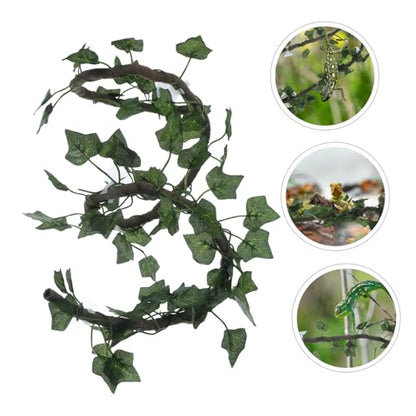 Jungle Vines Rattan Strip Decor for Reptiles Flexible and Bendable Artificial Leaves for Lizard Frog Snake Habitats Includes Suckers and Leaf Green
