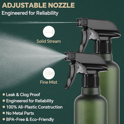 Leakproof Spray Bottles (2 Pack 10 oz), Adjustable Fine Mist & Jet Stream Nozzle, Premium BPA-Free Frosted Plastic Multi-Purpose for Hair, Plants, Cleaning (2 PACK FROSTED CLEAR) - color: 2 PACK FROSTED CLEAR