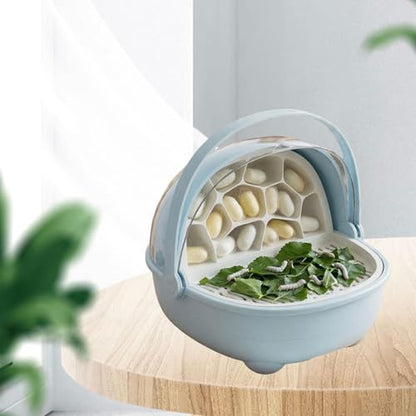 Silkworm Breeding Box Transparent Small Animal Feeding Container Removable Habitat Cage Portable Reptile Carrier with PP Material for Turtle Frog Snak, Blue - color: Blue