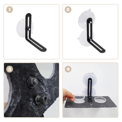 Reptile Tank Accessories, Slate Gecko Feeding Ledge with Suction Cups, Crested Gecko Food Dish, Food Bowl and Water Dish for Gecko, Chameleon, Frog and Other Small Reptile