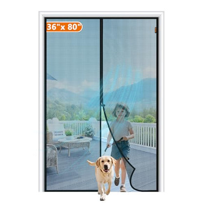 MAGZO Magnetic Screen Door Fits Door Size 36" x 80", 38" x 81" Hands-Free Mesh with Strong Magnet & Windproof Fastener, Pet Friendly Screen for Front Interior Entrance, Black - size: Fit Door Size 36 x 80 Inch